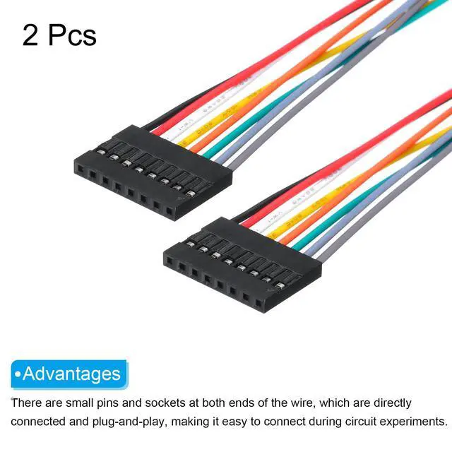 Alt view image 3 of 6 - MECCANIXITY Female to Female 8Pin Breadboard Jumper Wire 2.54mm Pitch Single Row Ribbon Cable 30cm Long Breadboard Ribbon Cables for Breadboard Electronic Projects Pack of 2,Multicolored