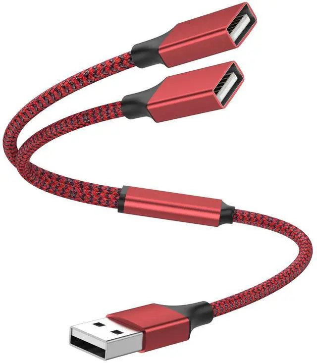 Main image of POHFP USB Splitter 1 in 2 Out Y Cable, 1Ft/ 30cm, Red