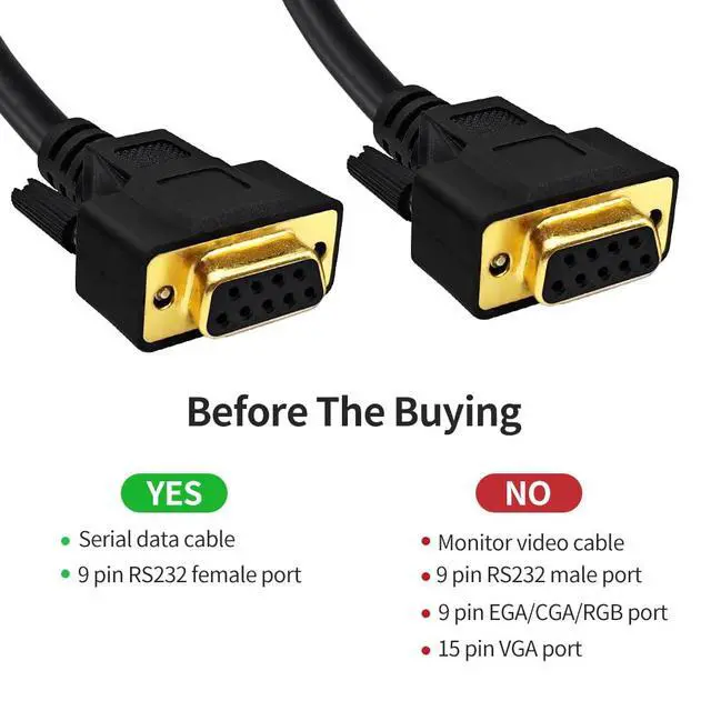 Alt view image 2 of 6 - XANHAM 6.6 Feet(2 Meter) DB9 Straight Through 9 Pin RS232 Serial Cable Double Shielded, Metal Braided&AL-foil, Female to Female, Black, SC902S08FF