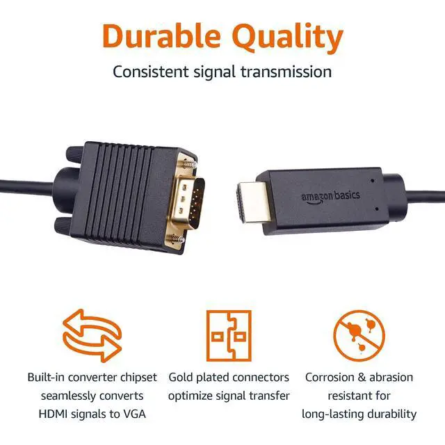 Alt view image 4 of 6 - Amazon Basics HDMI (Source) to VGA (Display) Cable (ONE-Directional), Male to Male, 1080P, Gold-Plated, 6 feet, Black