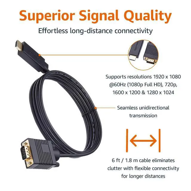 Alt view image 5 of 6 - Amazon Basics HDMI (Source) to VGA (Display) Cable (ONE-Directional), Male to Male, 1080P, Gold-Plated, 6 feet, Black
