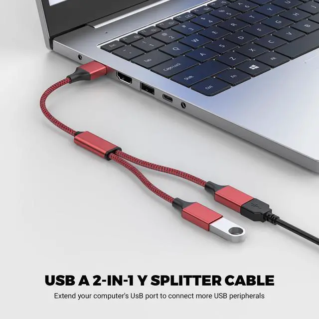 Alt view image 6 of 6 - POHFP USB Splitter 1 in 2 Out Y Cable, 1Ft/ 30cm, Red