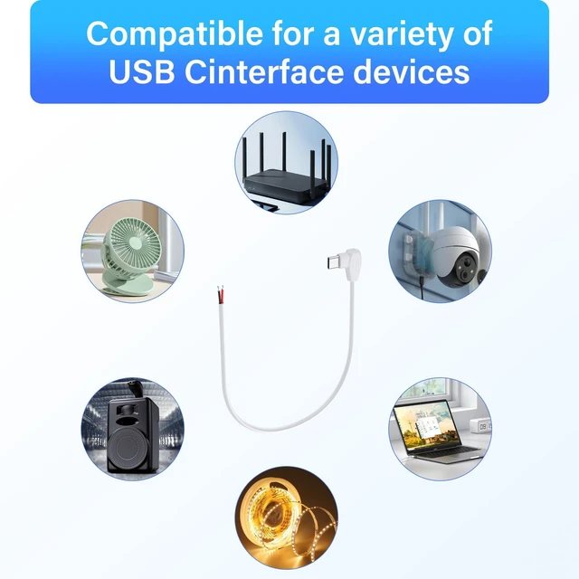 Alt view image 6 of 7 - PNGKNYOCN Right Angle USB C Power Pigtail Cable2 Pack 20AWG 5V/5A 90 Degree USB Type C Male Plug to 2 Pin Bare Wire Open End Extension Power Cable for DIY Equipment Installed Replace Repair0.3M