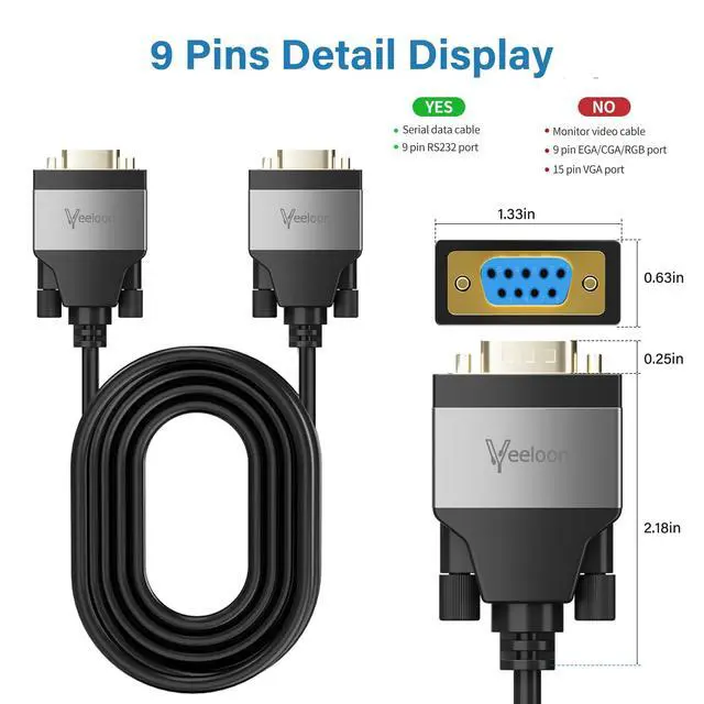 Alt view image 4 of 6 - Veeloon Straight Through DB9 RS232 Serial Cable 4 FT, Female to Female DB 9 Pin Extension Cable, Aluminum Shell DB9 Adapter Wire Cord for Computer Monitor Switch Router & Serial Interface Devices.
