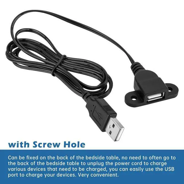 Alt view image 2 of 6 - QiCheng&LYS USB Male to Single Female Extension Cable Charging Cable, Furniture nightstand Sofa Electric Vehicle on-Board Charging Port, Panel Mount Cable with Screw Hole 5ft (1 Male to 1 Female)