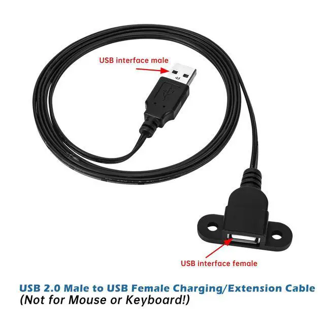 Alt view image 5 of 6 - QiCheng&LYS USB Male to Single Female Extension Cable Charging Cable, Furniture nightstand Sofa Electric Vehicle on-Board Charging Port, Panel Mount Cable with Screw Hole 5ft (1 Male to 1 Female)