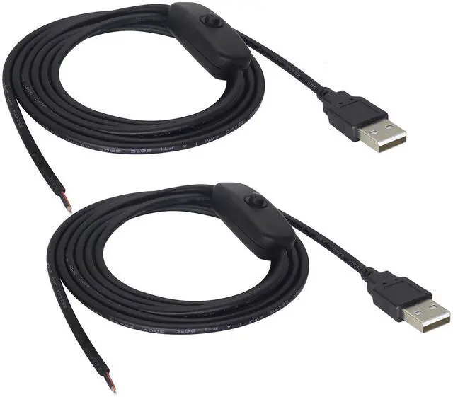 Main image of HCFeng with ON/Off Switch USB 2.0 A Male Plug 2 Pin Bare Wire Charge Cable