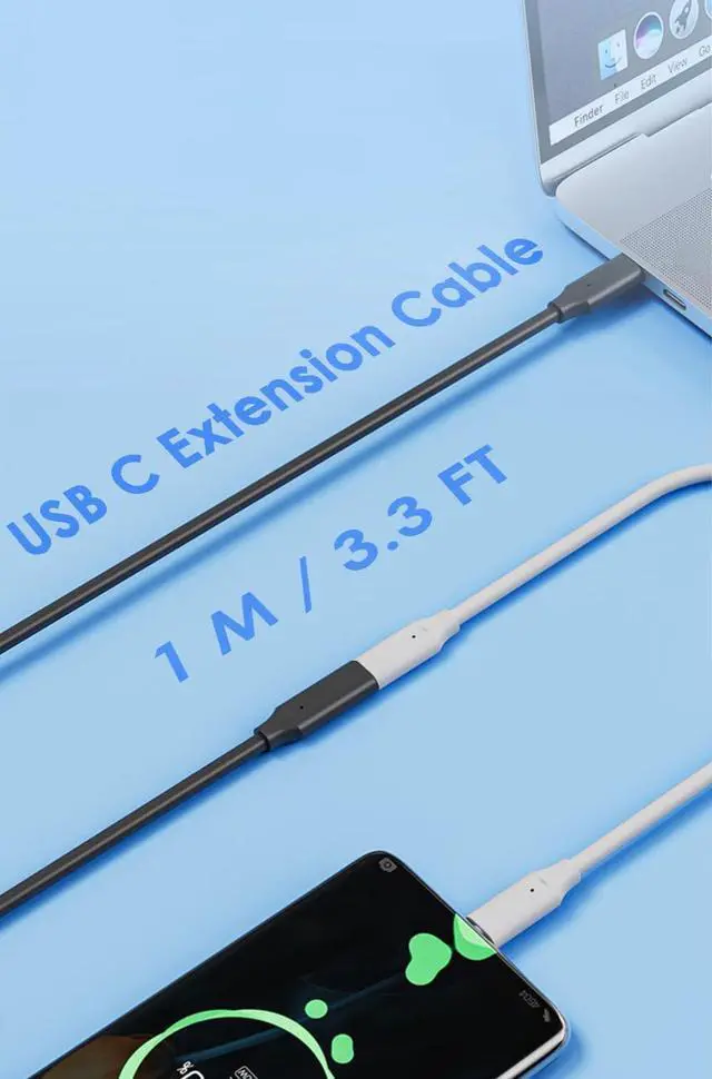 Alt view image 4 of 7 - USB C Extension Cable 3.3ft, USB Type C Male to Female Charging/Data Transfer Extender Cord, USB3.2 10Gbps 5A/100W 4K/60Hz,Compatible with MacBook Dell XPS iPhone 17/16/15 Samsung Galaxy iPad and More