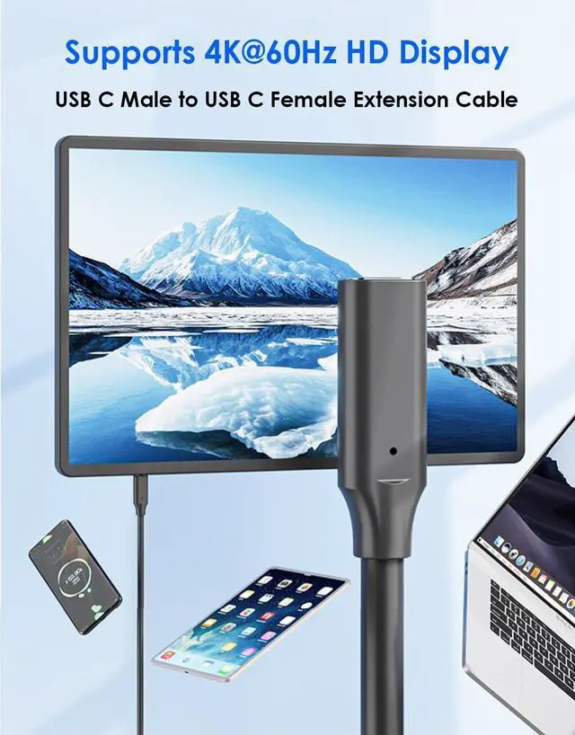 Alt view image 7 of 7 - USB C Extension Cable 3.3ft, USB Type C Male to Female Charging/Data Transfer Extender Cord, USB3.2 10Gbps 5A/100W 4K/60Hz,Compatible with MacBook Dell XPS iPhone 17/16/15 Samsung Galaxy iPad and More