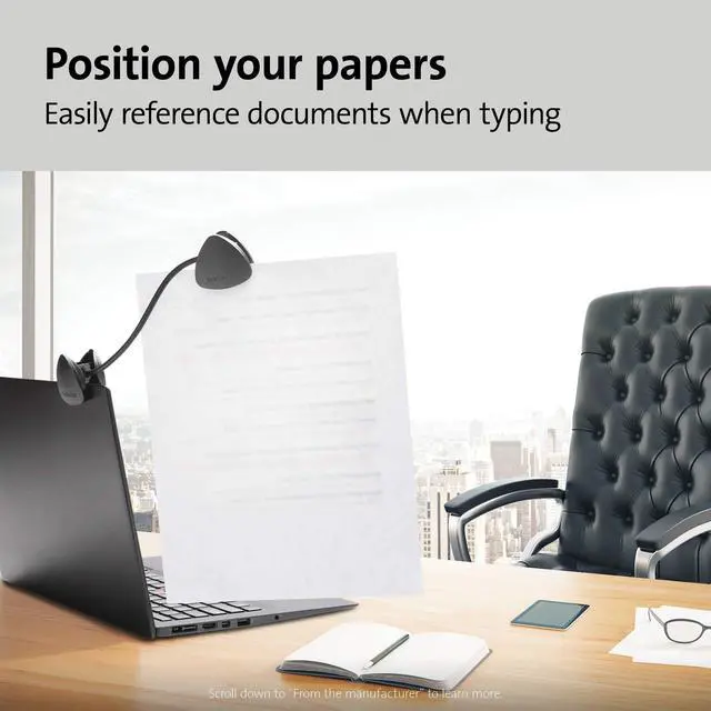 Alt view image 3 of 7 - Kensington Document Holder for Typing for Laptops and Monitors, Flex Clip Copyholder, Typing Stand Document Holder, Office Paper Clip Holder, Compact Paper Holder Stand, Black 9-3/4" Wide K62081BF