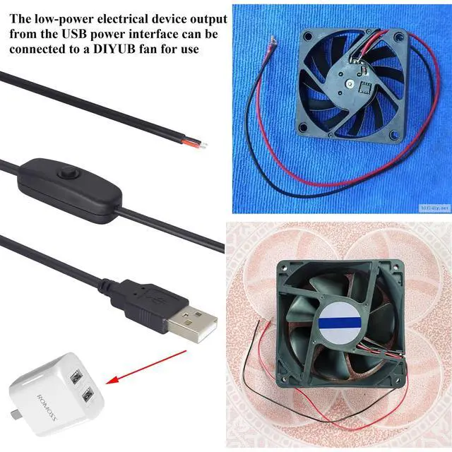 Alt view image 7 of 7 - HCFeng with ON/Off Switch USB 2.0 A Male Plug 2 Pin Bare Wire Charge Cable
