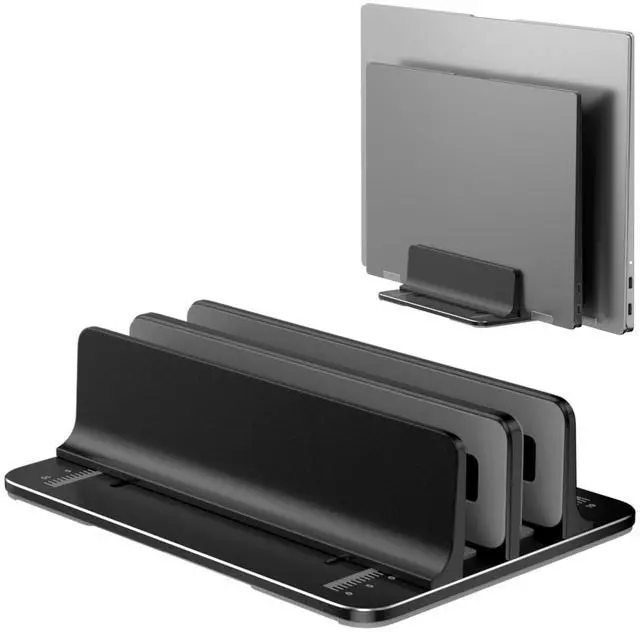Main image of GleYo Vertical Laptop Stand for Desk Aluminum Book Holder with Adjustable Double Slot Desktop Accessories for MacBook Pro/Air Gaming Laptops, Black