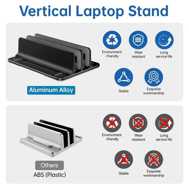Alt view image 2 of 7 - GleYo Vertical Laptop Stand for Desk Aluminum Book Holder with Adjustable Double Slot Desktop Accessories for MacBook Pro/Air Gaming Laptops, Black