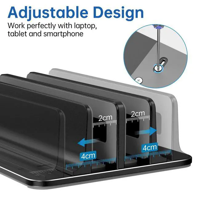 Alt view image 3 of 7 - GleYo Vertical Laptop Stand for Desk Aluminum Book Holder with Adjustable Double Slot Desktop Accessories for MacBook Pro/Air Gaming Laptops, Black