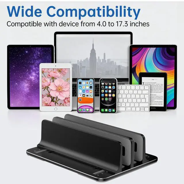 Alt view image 4 of 7 - GleYo Vertical Laptop Stand for Desk Aluminum Book Holder with Adjustable Double Slot Desktop Accessories for MacBook Pro/Air Gaming Laptops, Black