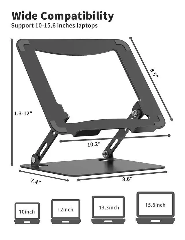 Alt view image 4 of 7 - SOUNDANCE Laptop Stand for Desk, Portable Adjustable Laptop Riser, Ergonomic Design Computer Holder, Metal Laptop Mount Elevator Compatible with 10 to 15.6 Inches PC Computer, Black