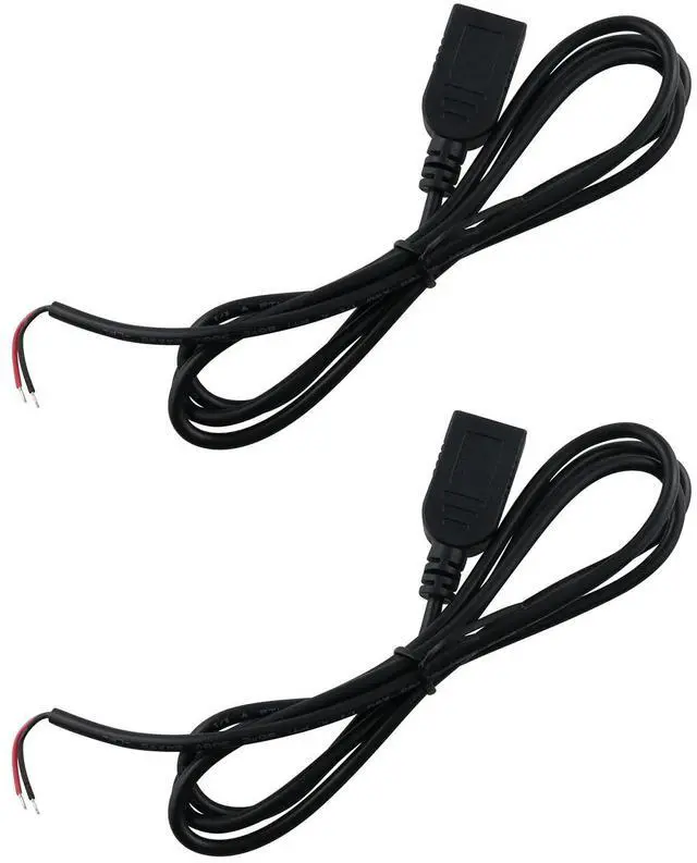 Main image of DGZZI 2 Pack 24AWG USB Pigtail 3.3 Feet (1 Meter) USB Female Power Cable - Black, 5V, 5A
