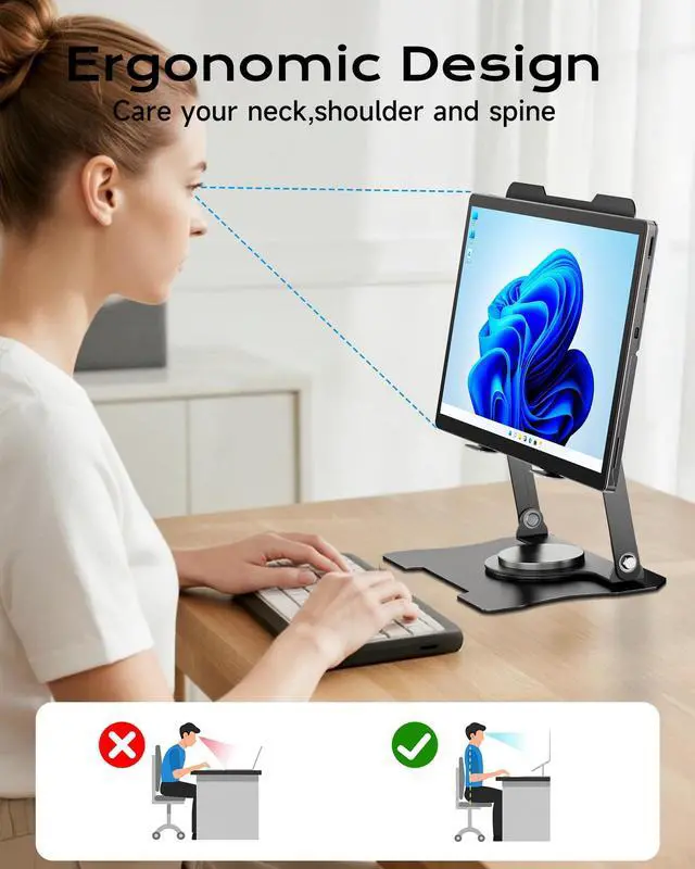 Alt view image 4 of 6 - Ofive 360 Rotatable Tablet/Laptop Stand for Desk, Ergonomic Adjustable Height Laptop Riser, Heavy Duty Steel Tablet Stand Holder