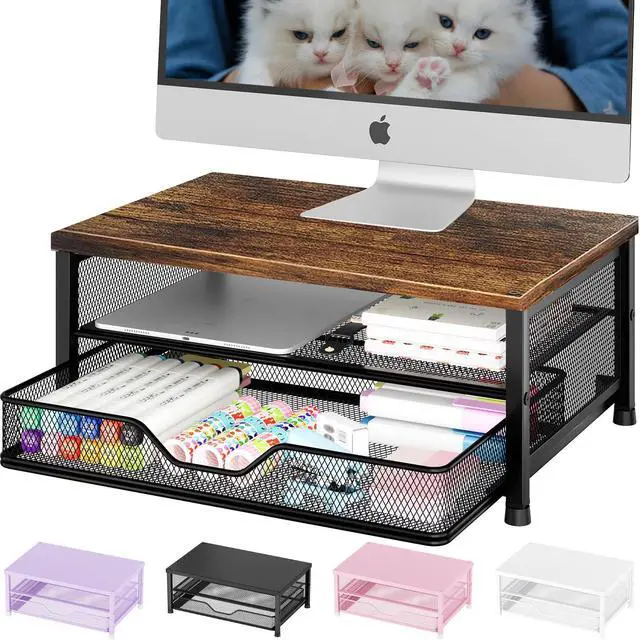 Main image of OPNICE Computer Monitor Stand Riser, Desk Organizer with Drawer, Printer & Laptop Stand, Office Desk Accessories & Workspace Desktop Organizers Storage for Office Supplies(Brown)