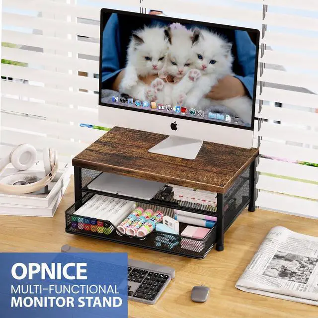 Alt view image 2 of 6 - OPNICE Computer Monitor Stand Riser, Desk Organizer with Drawer, Printer & Laptop Stand, Office Desk Accessories & Workspace Desktop Organizers Storage for Office Supplies(Brown)