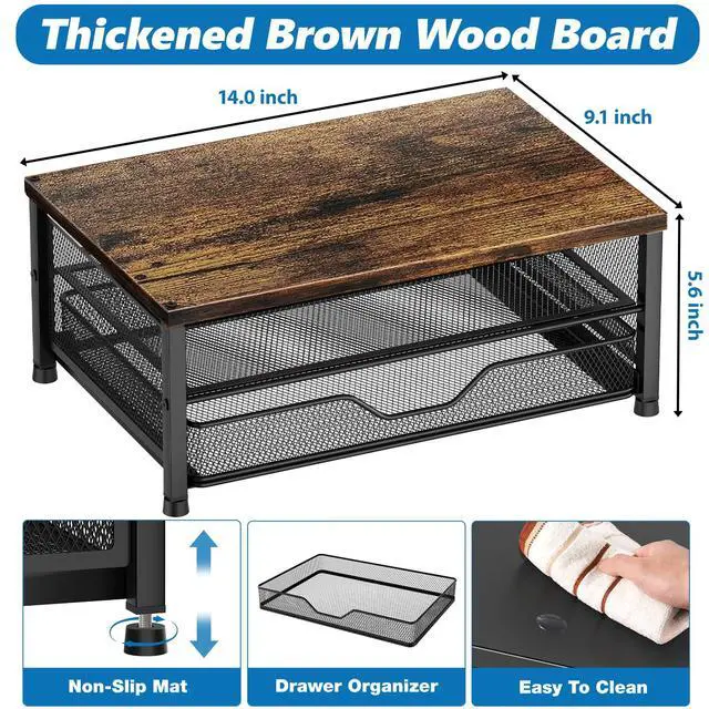 Alt view image 6 of 6 - OPNICE Computer Monitor Stand Riser, Desk Organizer with Drawer, Printer & Laptop Stand, Office Desk Accessories & Workspace Desktop Organizers Storage for Office Supplies(Brown)