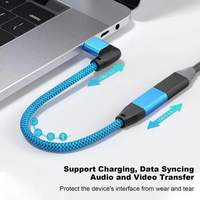 Alt view image 3 of 7 - Right Angle USB C Extension Cable 0.6FT, USB-C 3.2 Male to Female Cable