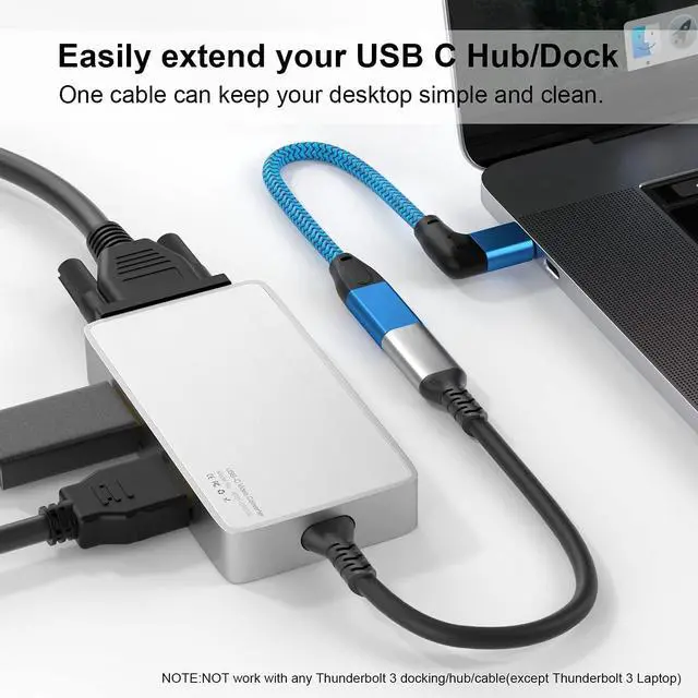 Alt view image 4 of 7 - Right Angle USB C Extension Cable 0.6FT, USB-C 3.2 Male to Female Cable