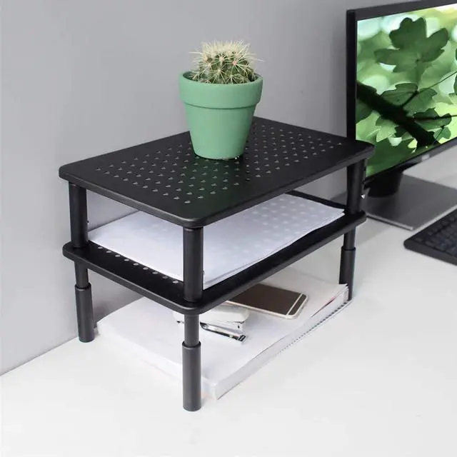 Alt view image 3 of 6 - Bracwiser Monitor Stand Riser,3 Level Height Adjustable Desktop monitor stand for Computer, Laptop, Printer, Notebook with Vented Metal Platform 370X235MM 2 Packs,Black