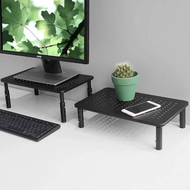 Alt view image 2 of 6 - Bracwiser Monitor Stand Riser,3 Level Height Adjustable Desktop monitor stand for Computer, Laptop, Printer, Notebook with Vented Metal Platform 370X235MM 2 Packs,Black