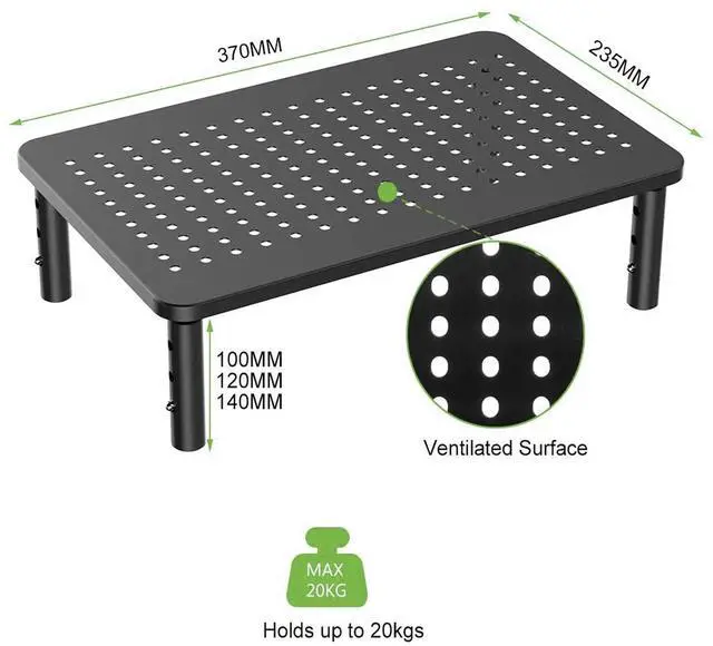 Alt view image 4 of 6 - Bracwiser Monitor Stand Riser,3 Level Height Adjustable Desktop monitor stand for Computer, Laptop, Printer, Notebook with Vented Metal Platform 370X235MM 2 Packs,Black