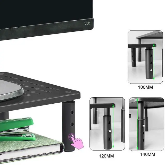Alt view image 6 of 6 - Bracwiser Monitor Stand Riser,3 Level Height Adjustable Desktop monitor stand for Computer, Laptop, Printer, Notebook with Vented Metal Platform 370X235MM 2 Packs,Black