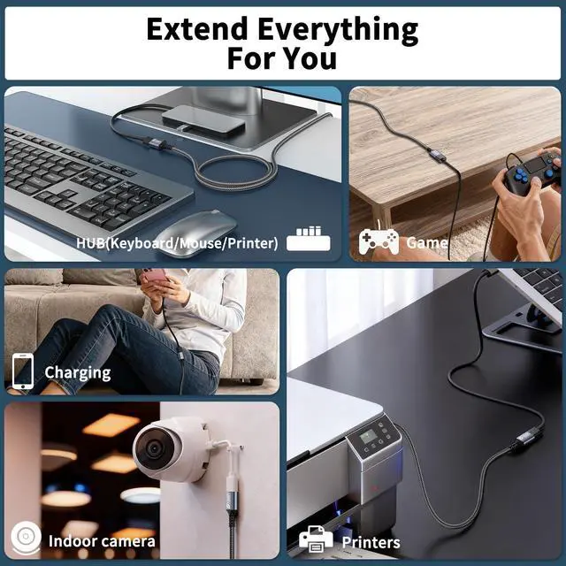 Alt view image 7 of 7 - Upgrade USB Extension Cable 3.3FT, USB Extender, 5Gbps Ultra High Speed USB 3.0 Extension Cord, Military Nylon Braided Gold-Plated Connectors, Heavy-Duty Type A Male to Female Cord Fast Charging Cable