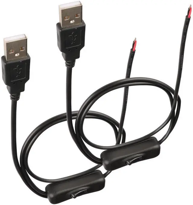Main image of HCFeng with ON/OffUSB 2.0 A Male Plug 2 Pin 2 Bare Wire Charge Cable