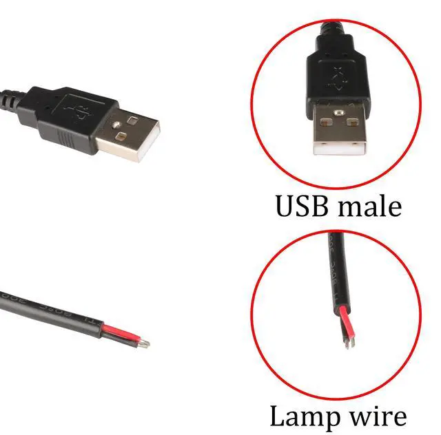 Alt view image 3 of 7 - HCFeng with ON/OffUSB 2.0 A Male Plug 2 Pin 2 Bare Wire Charge Cable