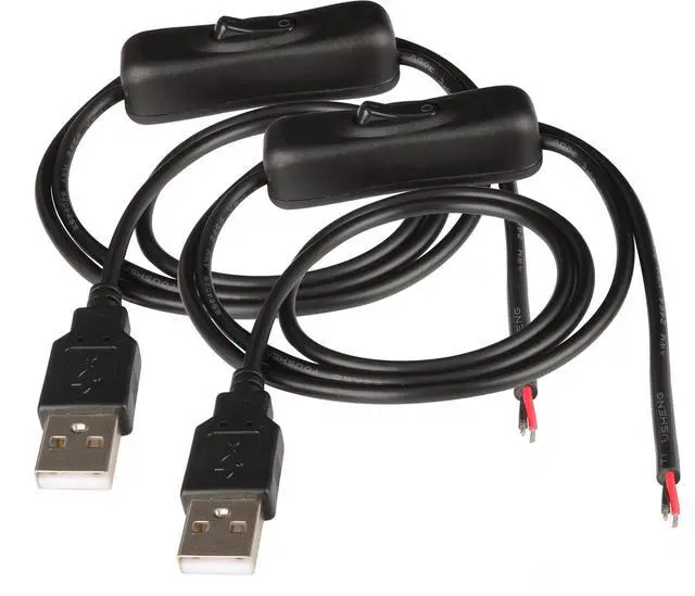 Alt view image 2 of 7 - HCFeng with ON/OffUSB 2.0 A Male Plug 2 Pin 2 Bare Wire Charge Cable