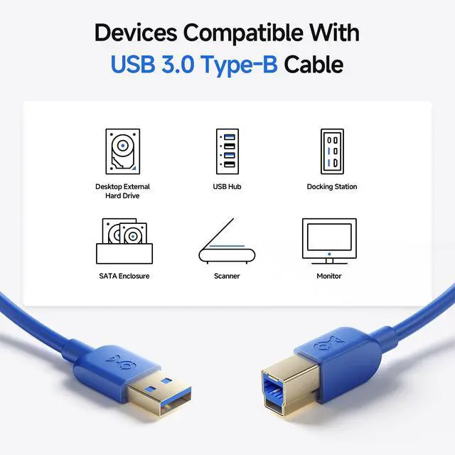 Alt view image 3 of 7 - Cable Matters 5Gbps Short USB 3.0 Cable, USB A to B Cable, 3ft, Blue