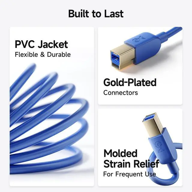 Alt view image 5 of 7 - Cable Matters 5Gbps Short USB 3.0 Cable, USB A to B Cable, 3ft, Blue