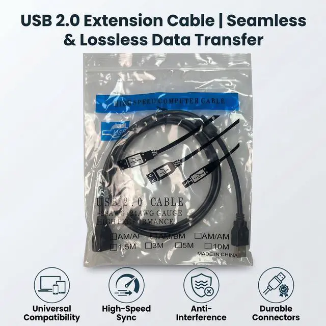 Alt view image 2 of 7 - USB Extension Cable, 1.5m High Speed Type A Male to Female Extender 28Awg 24Awg Pure Copper Data Sync Charging Cord for Laptop Pc Printer Mouse Keyboard Camera Card Reader and USB Peripherals