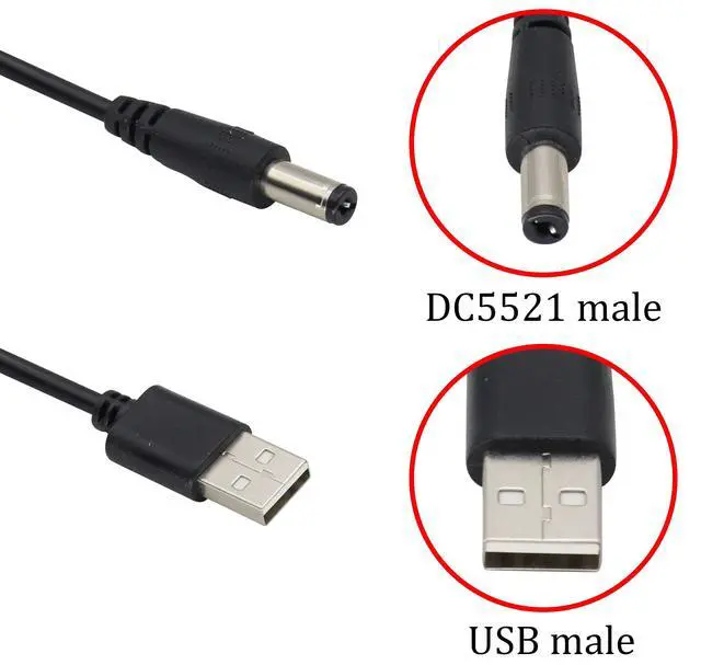 Alt view image 3 of 7 - HCFengUSB 2.0 A Male to DC 5.5 x 2.1mm Male 5V Power Cable