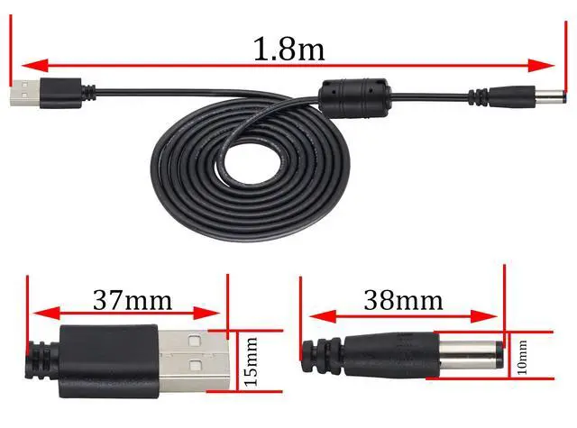 Alt view image 4 of 7 - HCFengUSB 2.0 A Male to DC 5.5 x 2.1mm Male 5V Power Cable
