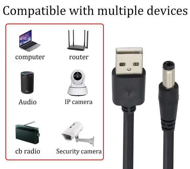 Alt view image 5 of 7 - HCFengUSB 2.0 A Male to DC 5.5 x 2.1mm Male 5V Power Cable