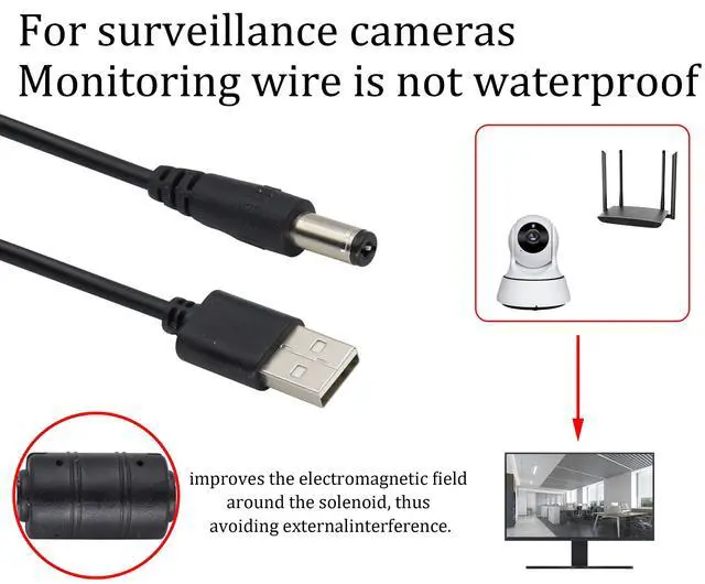 Alt view image 7 of 7 - HCFengUSB 2.0 A Male to DC 5.5 x 2.1mm Male 5V Power Cable