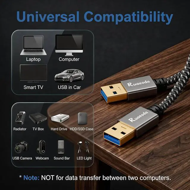 Alt view image 5 of 7 - Ruaeoda USB to USB Cable 1 ft, USB 3.0 Male to Male Type A to Type A Double Sided USB Cord for Data Transfer Compatible with Hard Drive, Laptop, DVD Player, TV, USB 3.0 Hub, Monitor and More