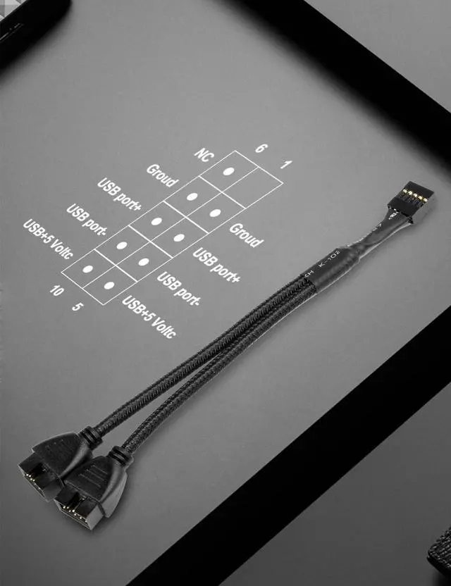 Alt view image 4 of 7 - upHere 1-Pack USB 2.0 Motherboard Splitter - 9-Pin to Dual 9-Pin Header Extension Cable for CPU Air Coolers, CPU Liquid Coolers, Case Fans & PC Peripherals,CMUSB9K201