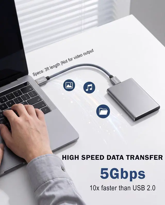 Alt view image 2 of 7 - Faodzc USB 3.0 A Male to A Male Cable 1ft, 5Gbps Double USB-A Data Cord for Hard Drive Enclosure, Cooling Pad, DVD Player and Hub (Not for PC-to-PC or Charging)