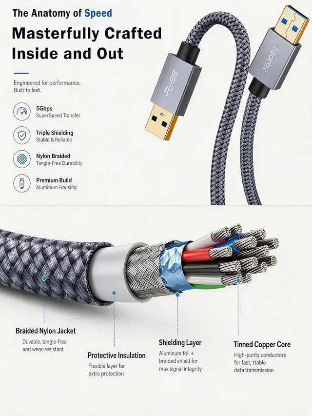 Alt view image 6 of 7 - Faodzc USB 3.0 A Male to A Male Cable 1ft, 5Gbps Double USB-A Data Cord for Hard Drive Enclosure, Cooling Pad, DVD Player and Hub (Not for PC-to-PC or Charging)