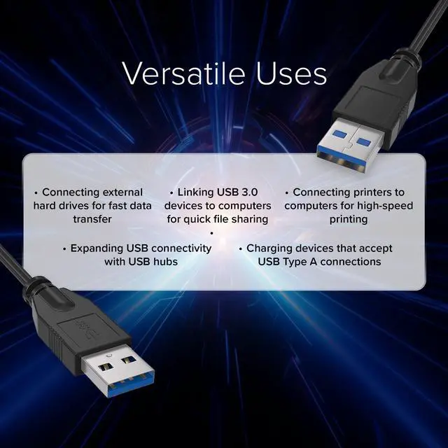 Alt view image 5 of 6 - Lumenzi USB 3.0 Type A to Type A Cable Male to Male | SuperSpeed Data Transfer Cable for PC, Laptop, External Hard Drives, and Peripherals - 9 FT