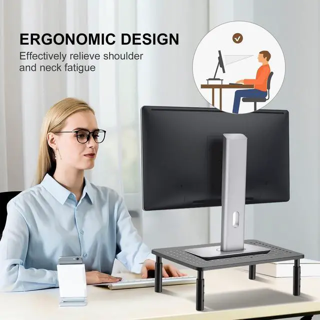 Alt view image 2 of 7 - Computer Monitor Stand Riser,Monitor Riser for Laptop, Printer, Notebook and All Flat Screen TV Display with Vented Platform,3 Height Adjustable Laptop Riser,1 Pack,Black(MST003)