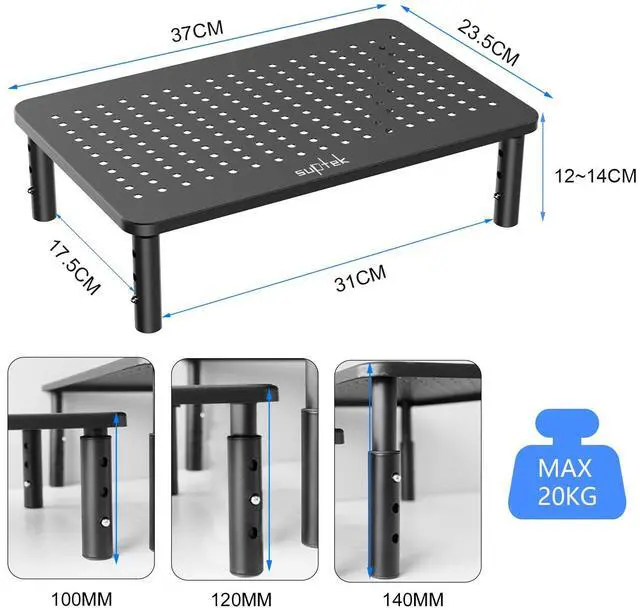 Alt view image 4 of 7 - Computer Monitor Stand Riser,Monitor Riser for Laptop, Printer, Notebook and All Flat Screen TV Display with Vented Platform,3 Height Adjustable Laptop Riser,1 Pack,Black(MST003)