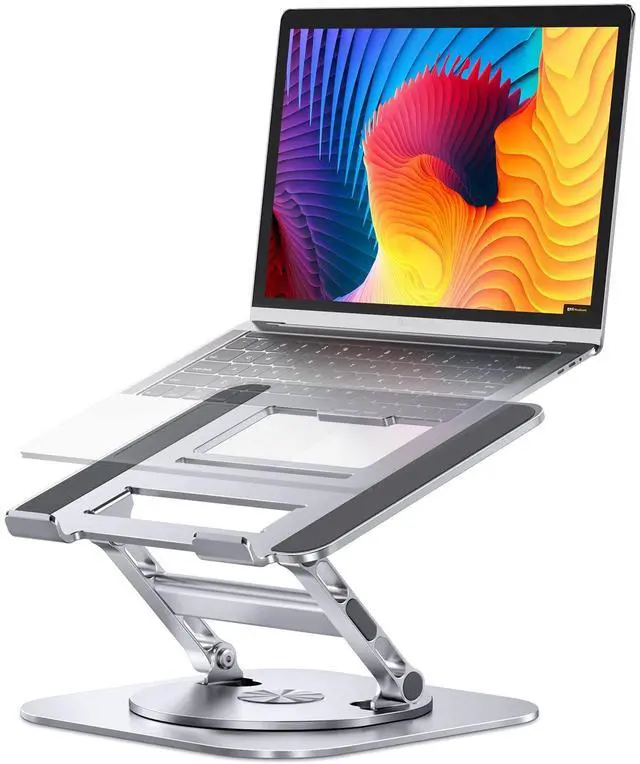 Main image of AOEVI Adjustable Laptop Stand with 360 Rotating Base, Stable Computer Stand for Laptop Ergonimic Foldable Laptop Riser for Desk Compatible with MacBook Pro/Air Notebook up to 16 Inches, Silver